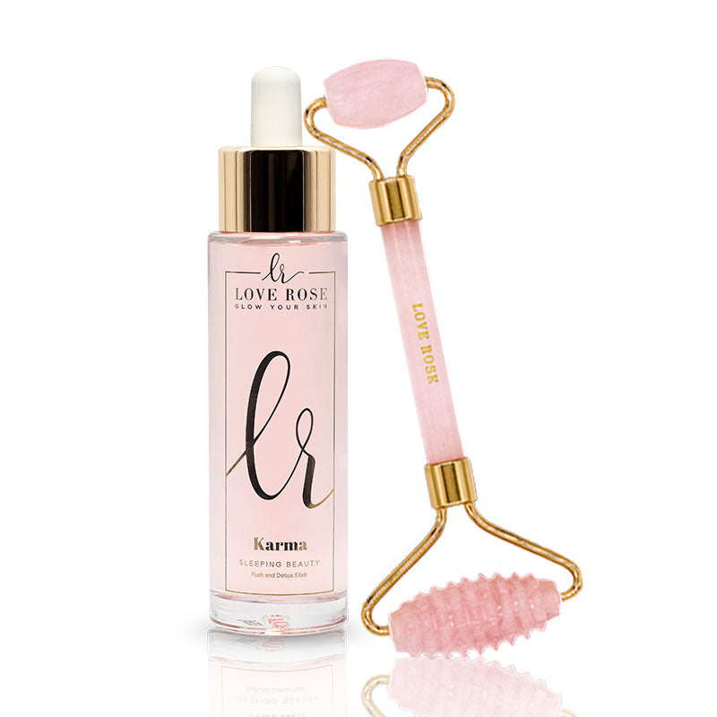 Love Rose Cosmetics Karma Elixier & Rosenquarz Massageroller Meist gekauft