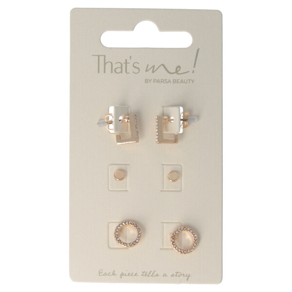 Parsa Beauty That's me by PARSA Beauty Ohrstecker-Set in Gold mit rechteckigen Huggies, Plättchen und Kreisen Limitierter Zeitrabatt