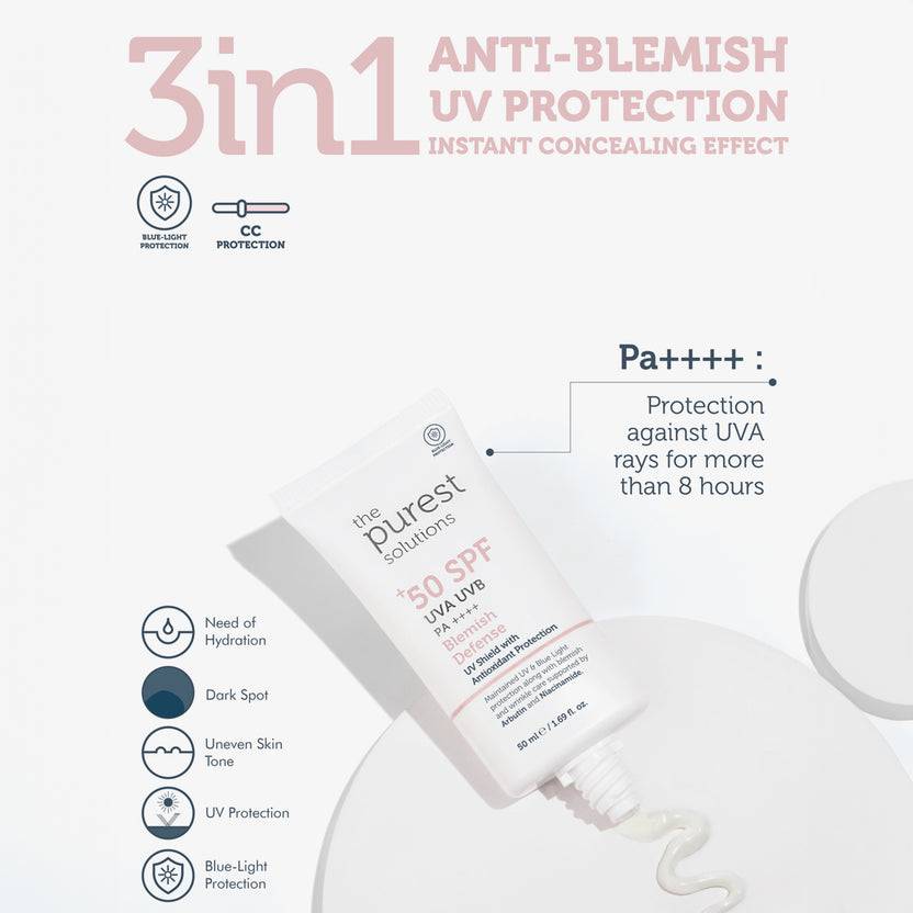 The Purest Solutions 50+ SPF UVA/UVB Blemish Defense Tinted Antioxidant Protection Suncreen (50ml) Bis zu 65% Rabatt