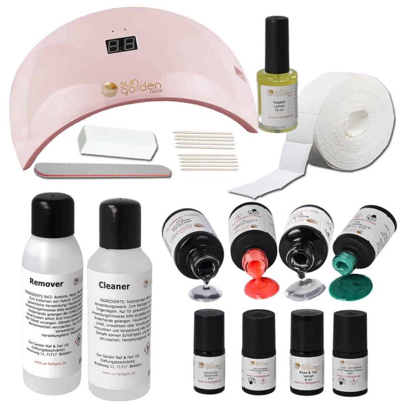 Sun Garden Nails UV Nagellack Gel Set + UV GERÄT Sun9s - Rosa Schlussverkauf