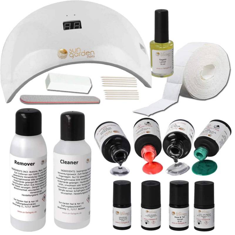 Sun Garden Nails UV Nagellack Gel Set + UV Gerät SUN9s - weiß Günstiger Verkauf