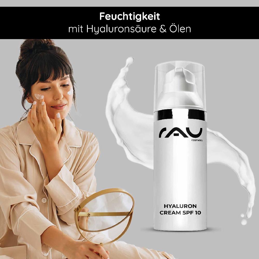 Rau Cosmetics Hyaluron Cream SPF10 50 ml Gesichtscreme mit UV-Schutz für trockene Haut Jubiläumsangebot