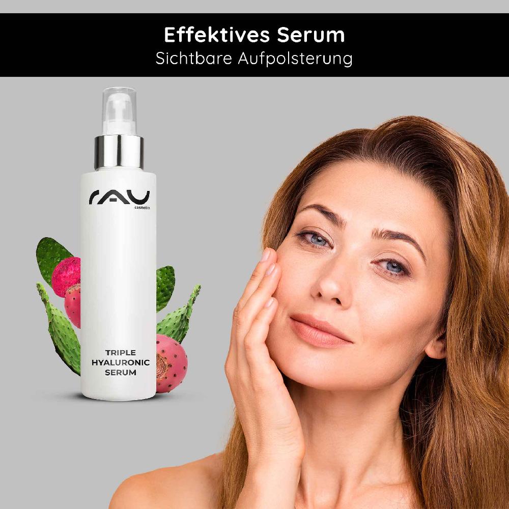 Rau Cosmetics Triple Hyaluronic Serum 100 ml mit Panthenol & Hyaluron 50% Rabatt für begrenzte Zeit