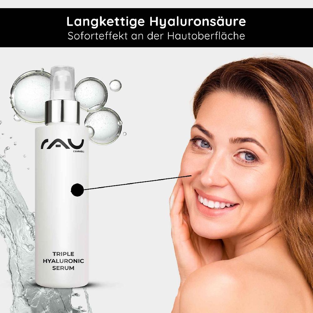 Rau Cosmetics Triple Hyaluronic Serum 100 ml mit Panthenol & Hyaluron 50% Rabatt für begrenzte Zeit